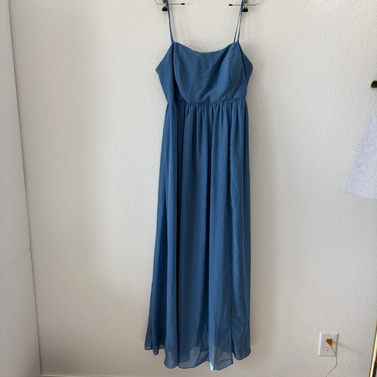 Birdy Grey Chiffon Maxi Dress Womens XXL Blue Pockets Spaghetti Strap Bridesmaid