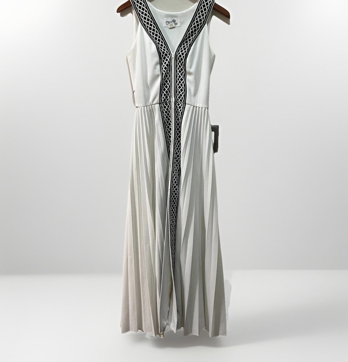 Rare Alfred Shaheen Vintage Goddess Maxi Dress White Celtic Pleated Nordic Sz 10