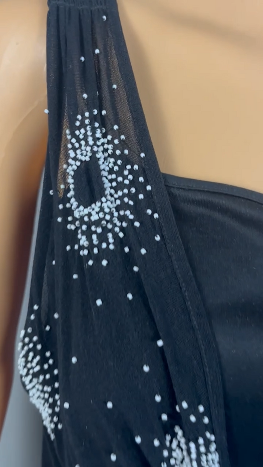 Vintage Vivienne Tam Dress Size 2 Womens Flower Beaded Black Mesh 90s Formal