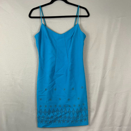 Vintage Rampage Slip Dress Women's 7 Blue Floral Beaded Back Zip Y2K 2000's Hoco
