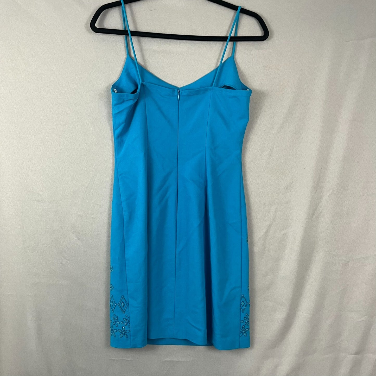Vintage Rampage Slip Dress Women's 7 Blue Floral Beaded Back Zip Y2K 2000's Hoco