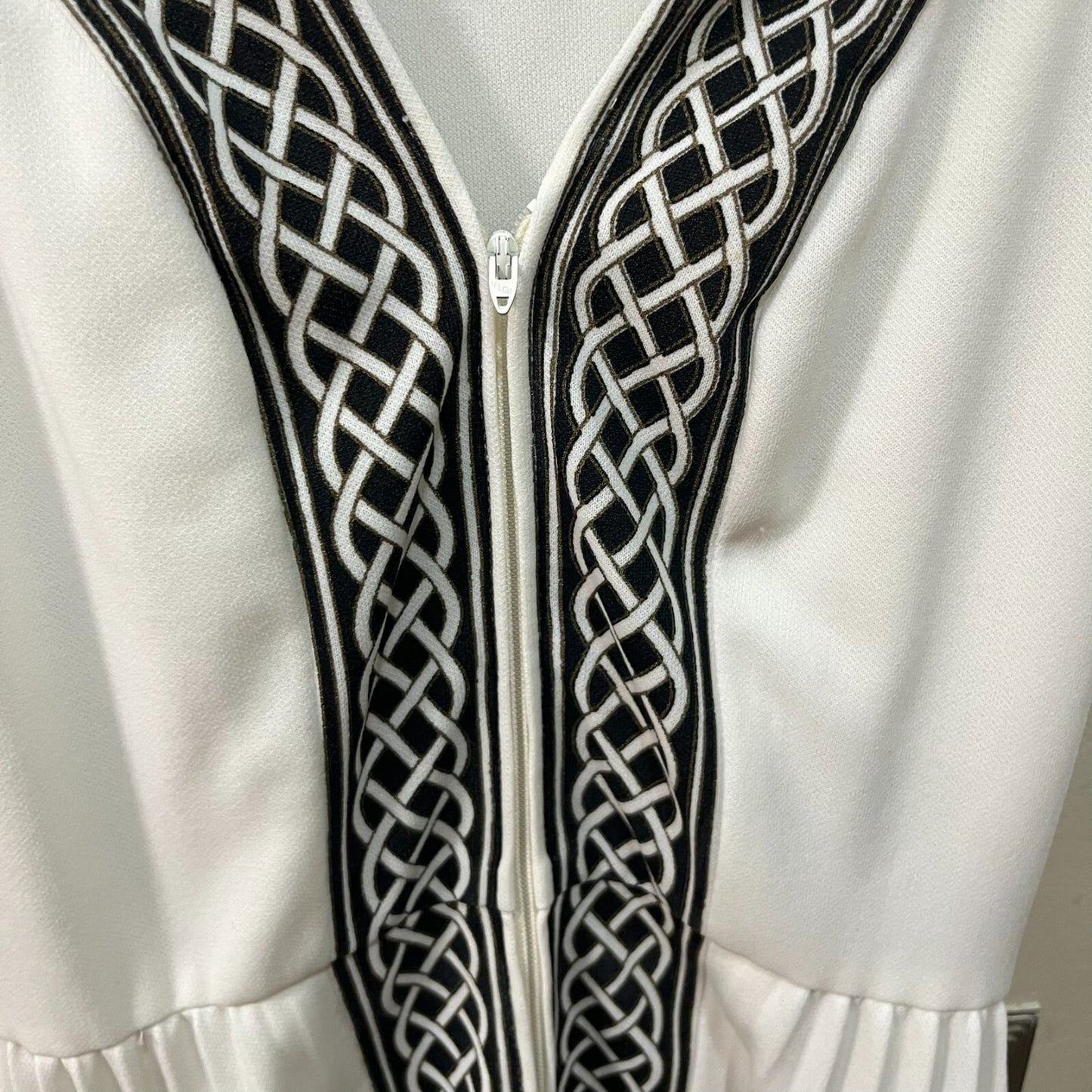 Rare Alfred Shaheen Vintage Goddess Maxi Dress White Celtic Pleated Nordic Sz 10