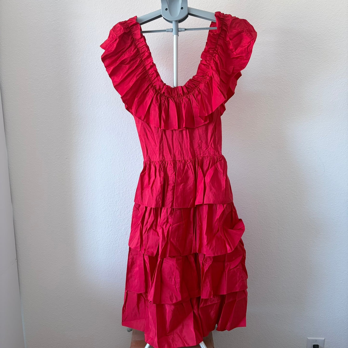 VTG Candi Jones California Red Ruffle Tiered Dress Romantic Prairie Peasant XS
