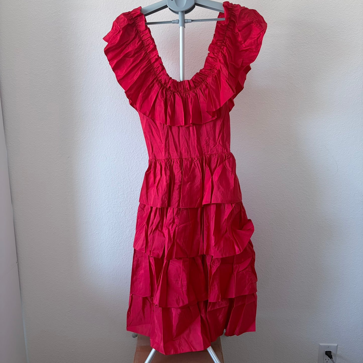 VTG Candi Jones California Red Ruffle Tiered Dress Romantic Prairie Peasant XS