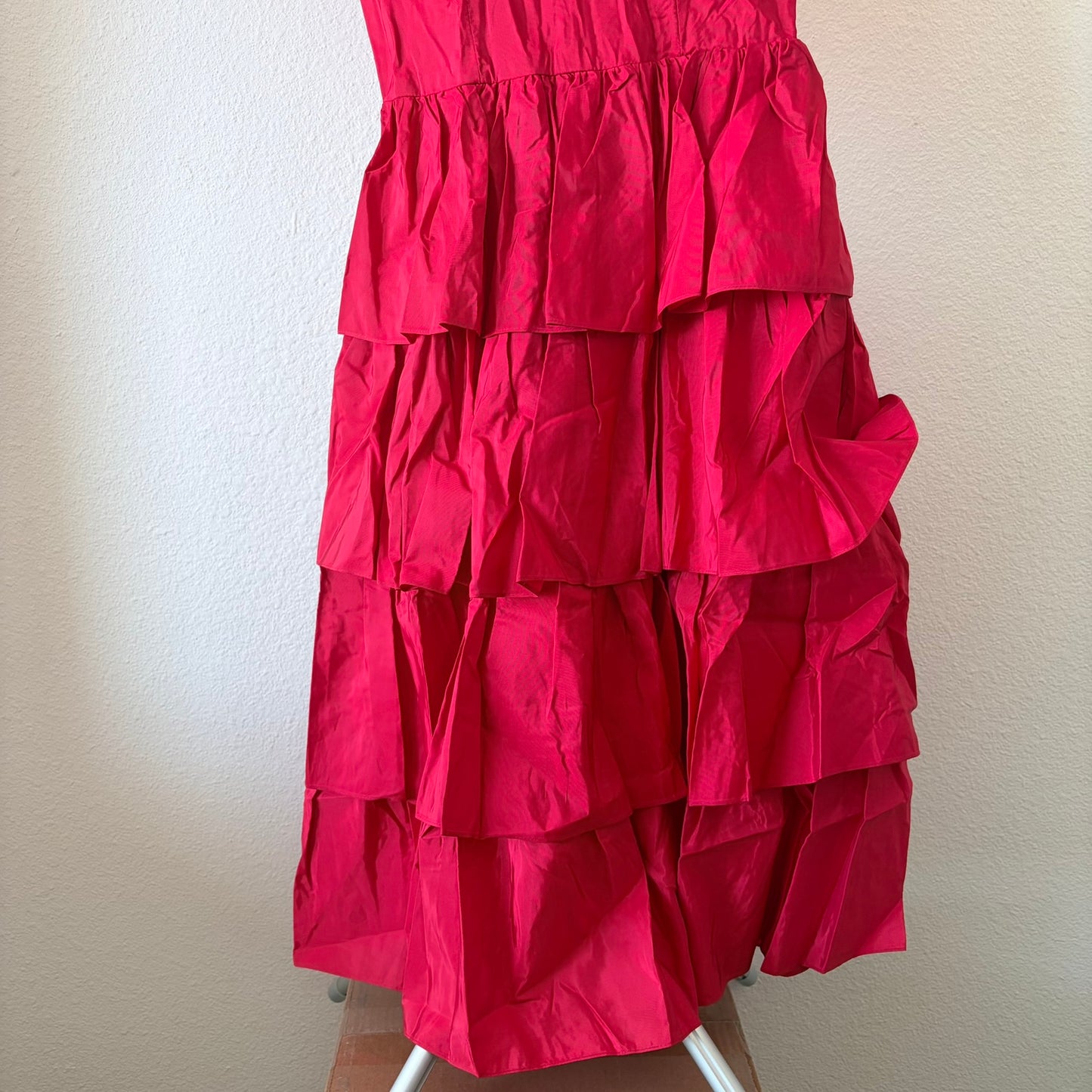 VTG Candi Jones California Red Ruffle Tiered Dress Romantic Prairie Peasant XS