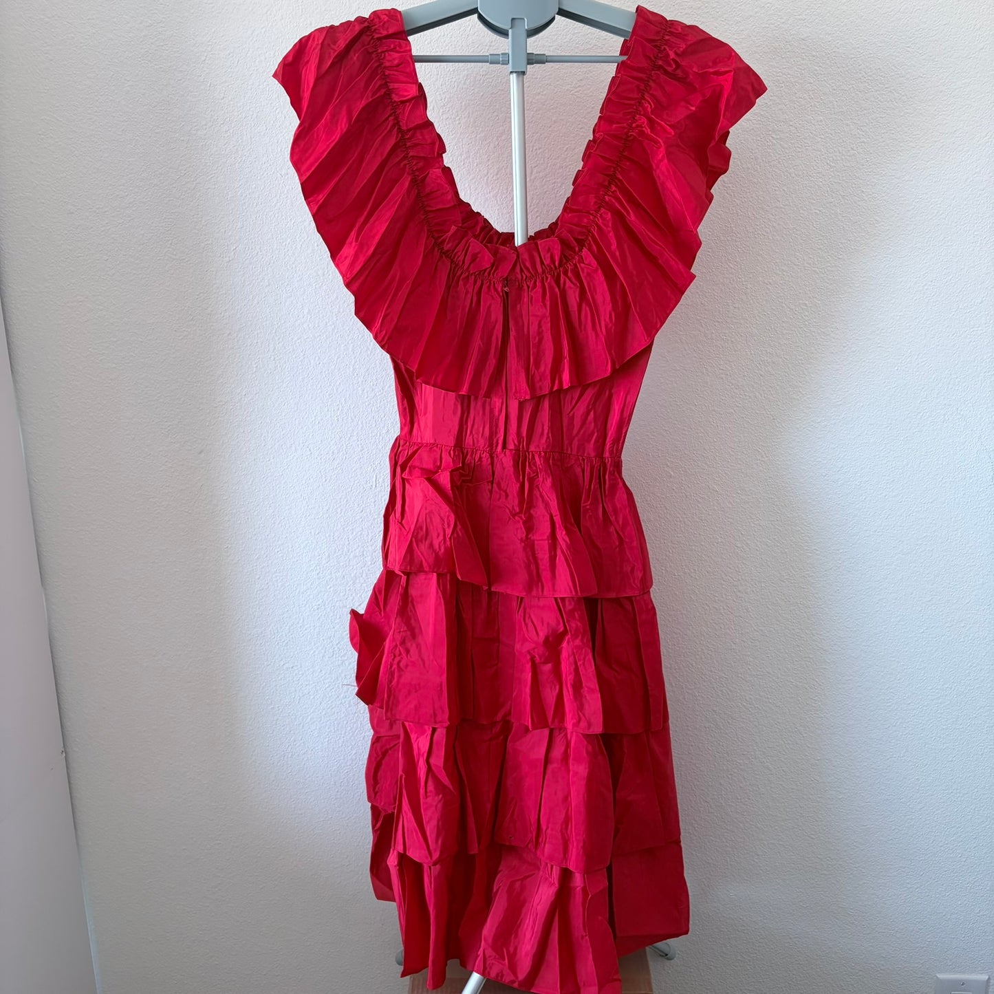 VTG Candi Jones California Red Ruffle Tiered Dress Romantic Prairie Peasant XS