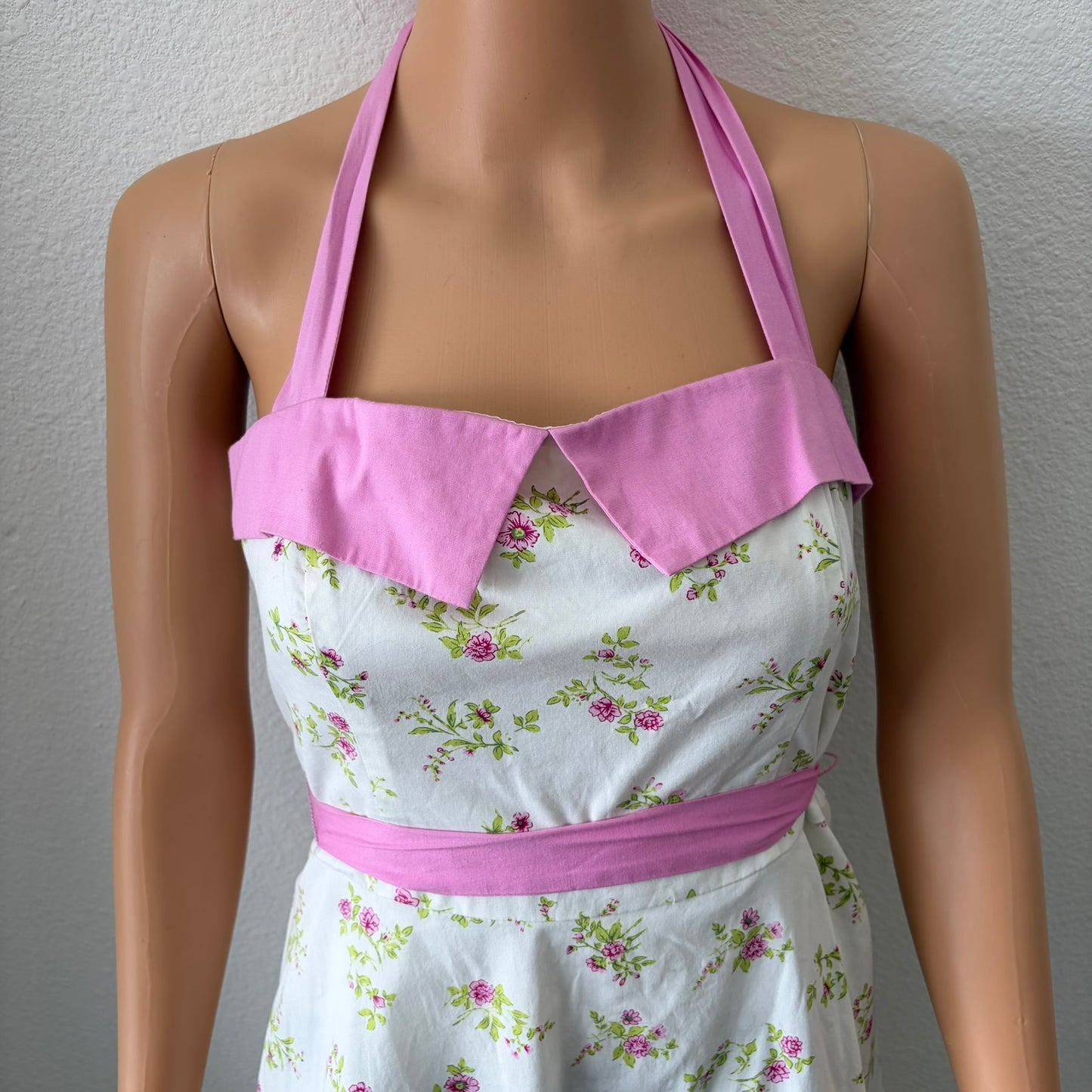 Vintage Y2K City Triangles Floral Halter Dress Womens 7 Rockabilly 50s HOCO