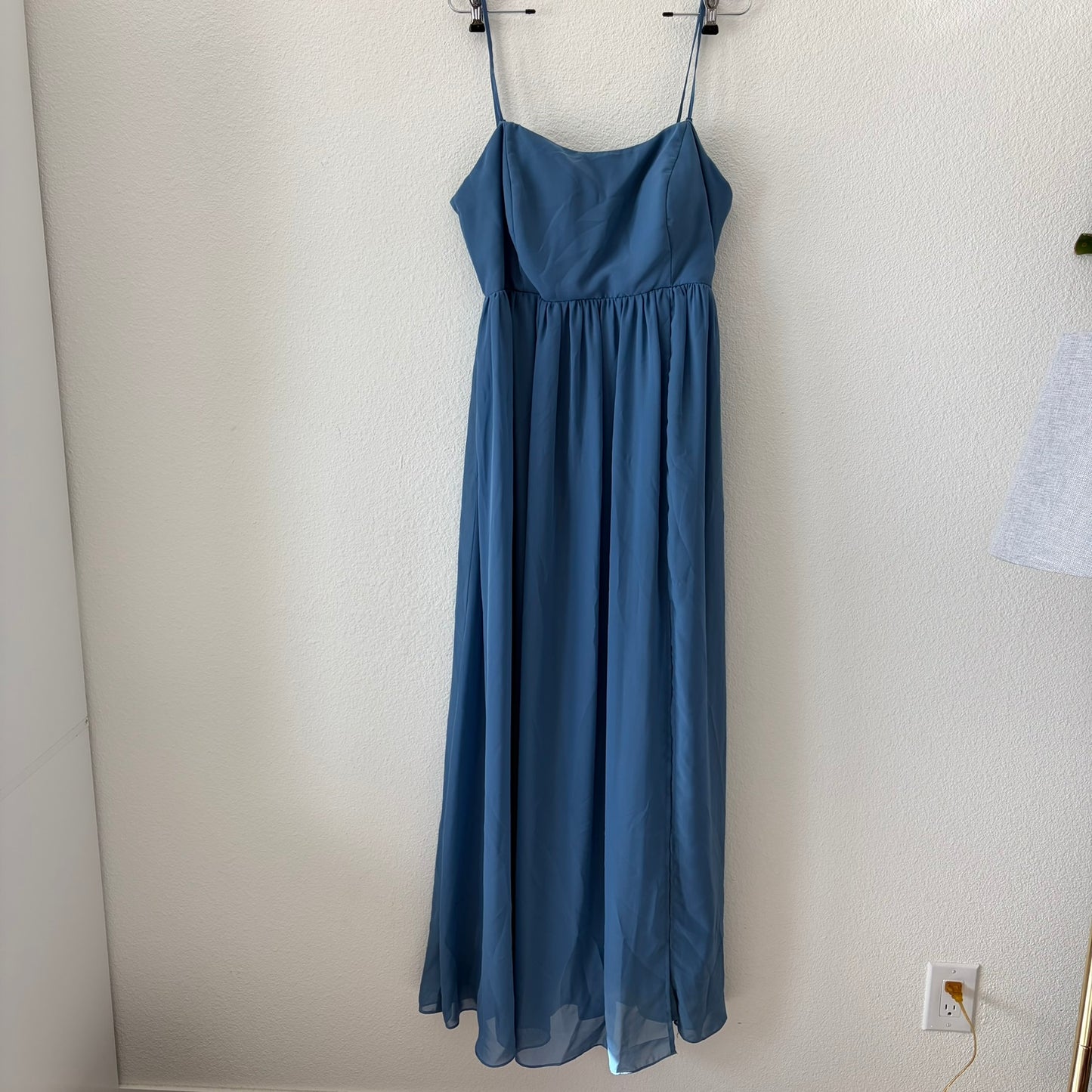 Birdy Grey Chiffon Maxi Dress Womens XXL Blue Pockets Spaghetti Strap Bridesmaid