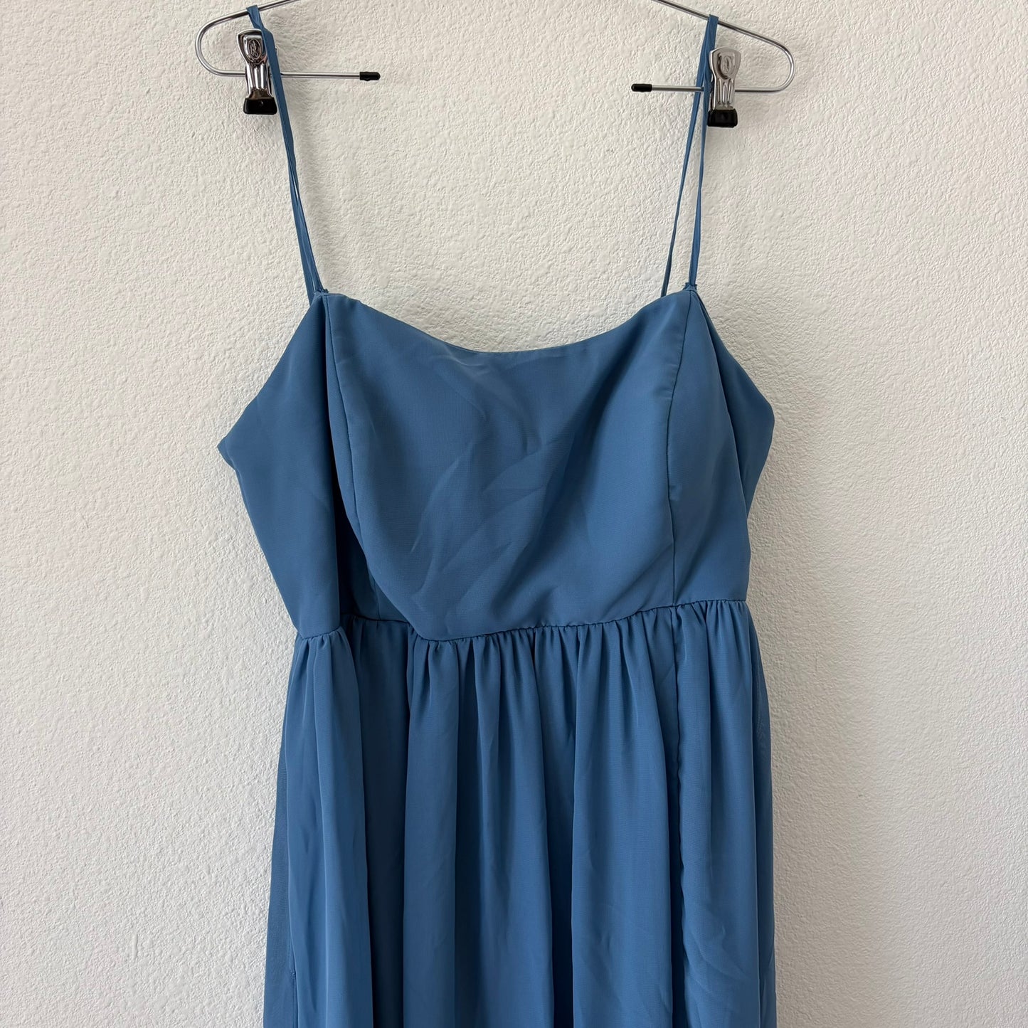 Birdy Grey Chiffon Maxi Dress Womens XXL Blue Pockets Spaghetti Strap Bridesmaid