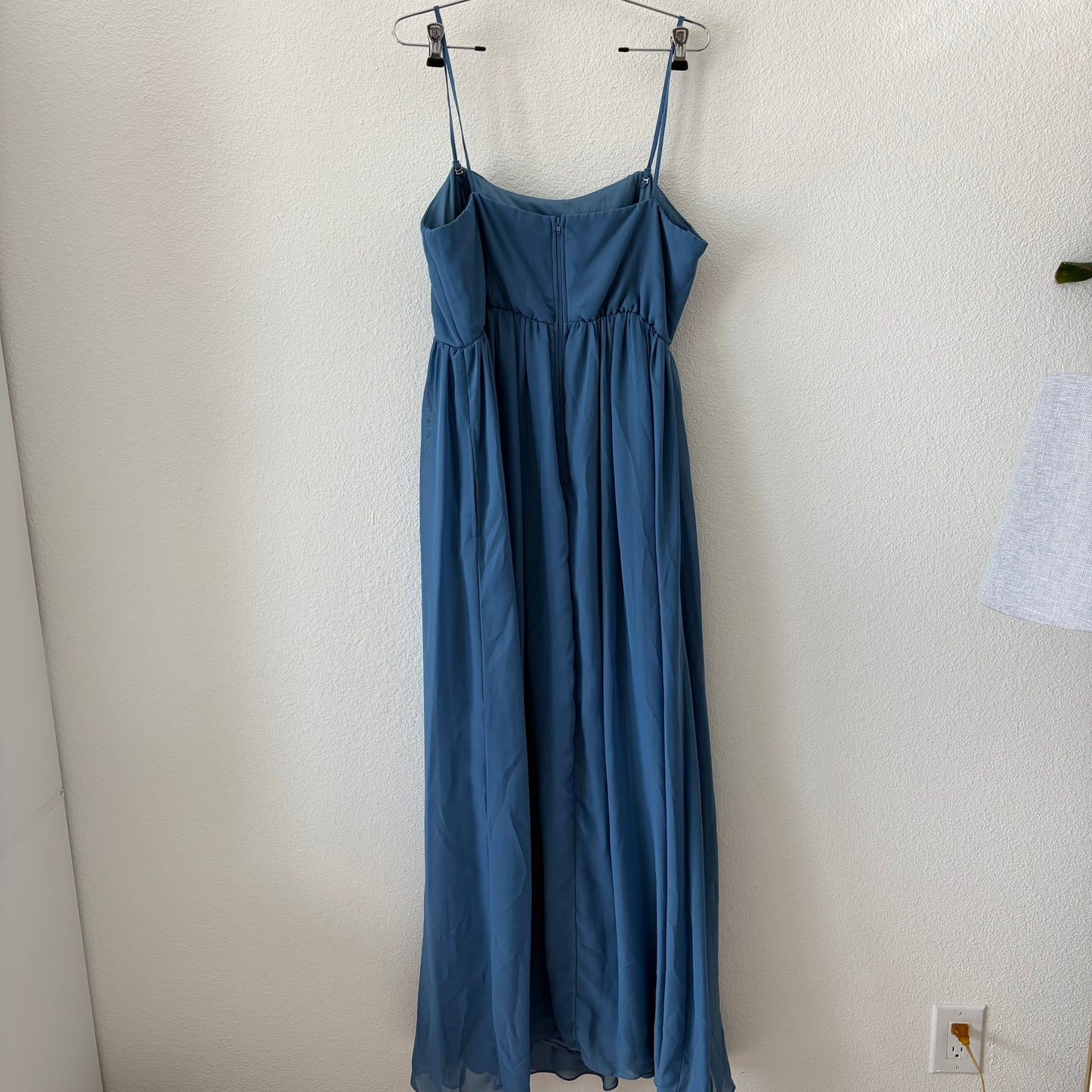 Birdy Grey Chiffon Maxi Dress Womens XXL Blue Pockets Spaghetti Strap Bridesmaid