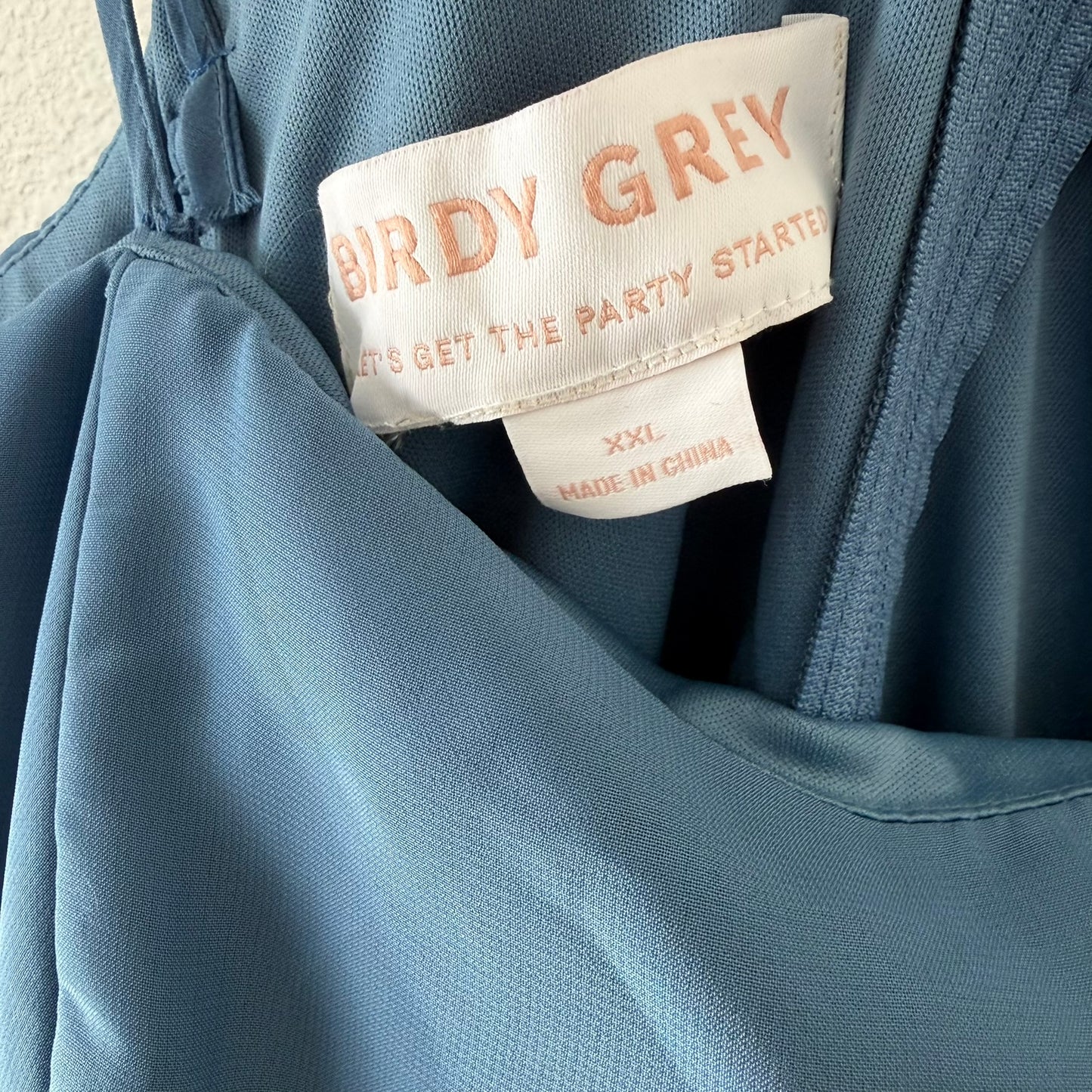 Birdy Grey Chiffon Maxi Dress Womens XXL Blue Pockets Spaghetti Strap Bridesmaid