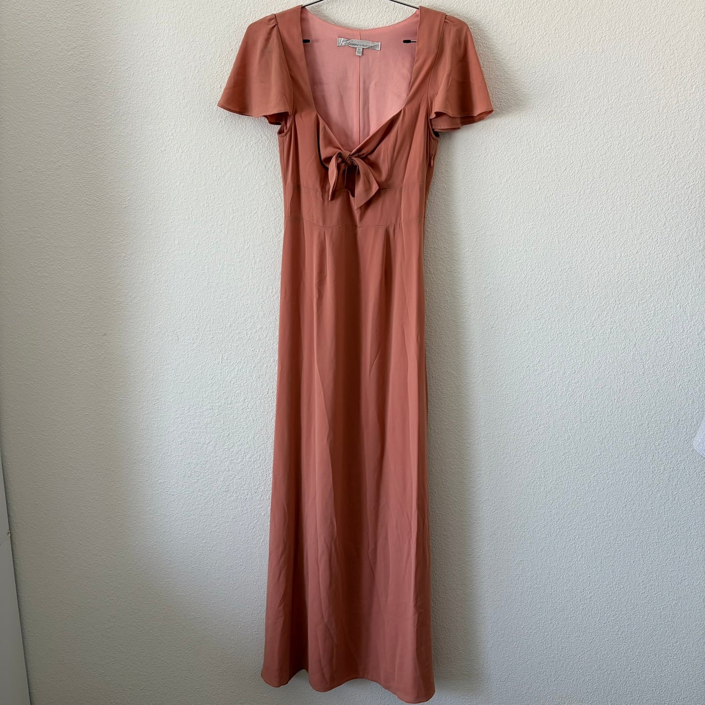 Lovers + Friends Tie Front Maxi Dress Womens XS Flutter Sleeve Coquette Romantic