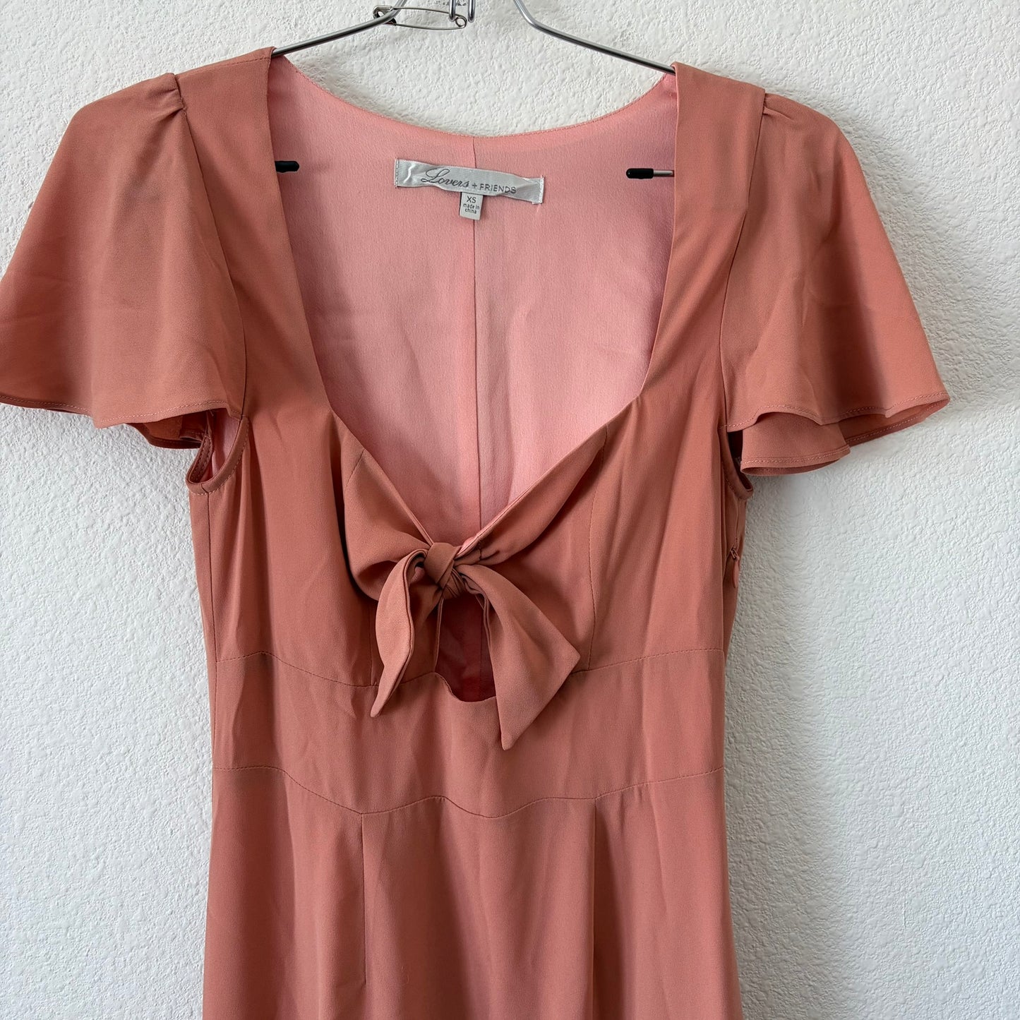 Lovers + Friends Tie Front Maxi Dress Womens XS Flutter Sleeve Coquette Romantic