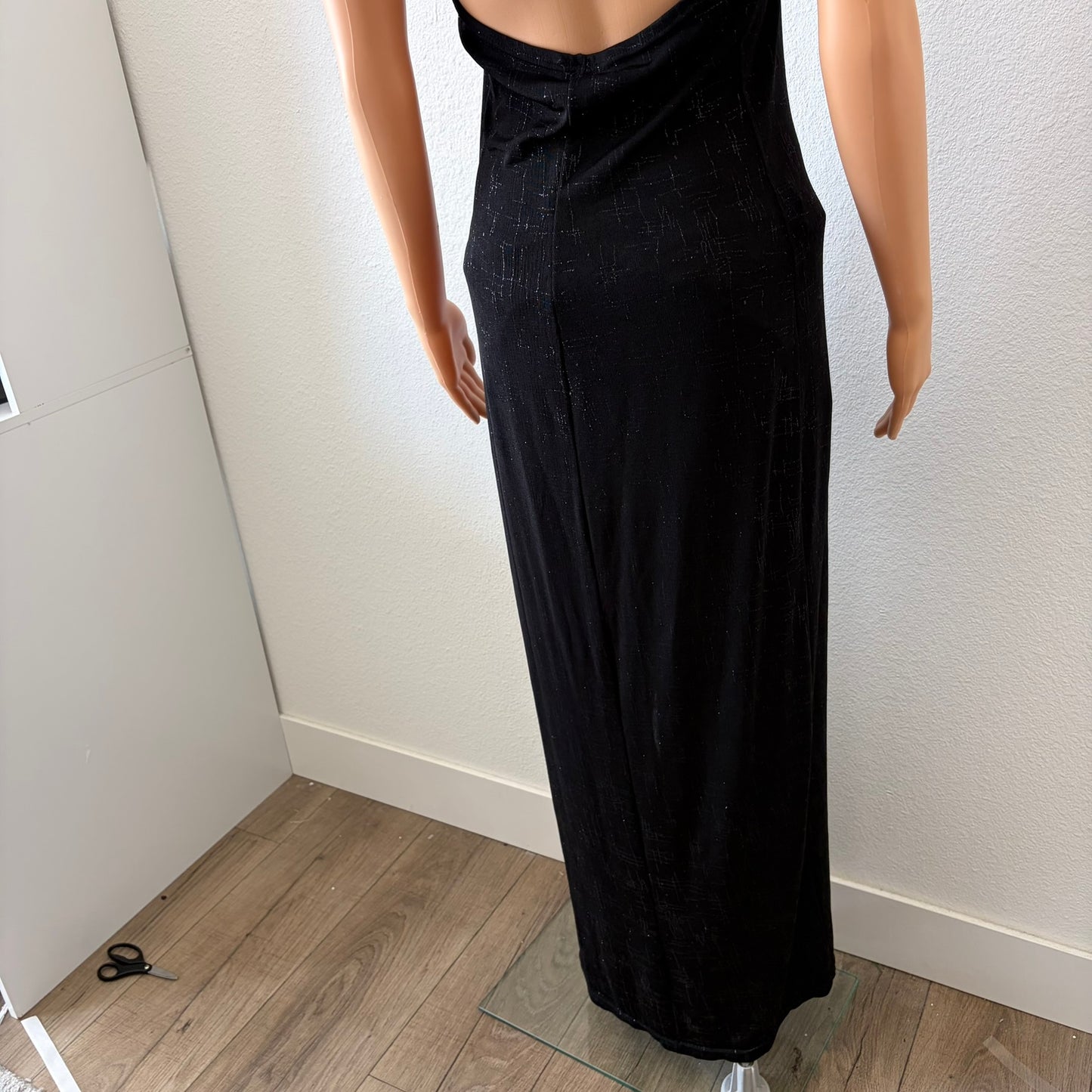 Luly K Maxi Dress Women LG Black Vintage 90s Y2K Halter Open Back Glitter Prom