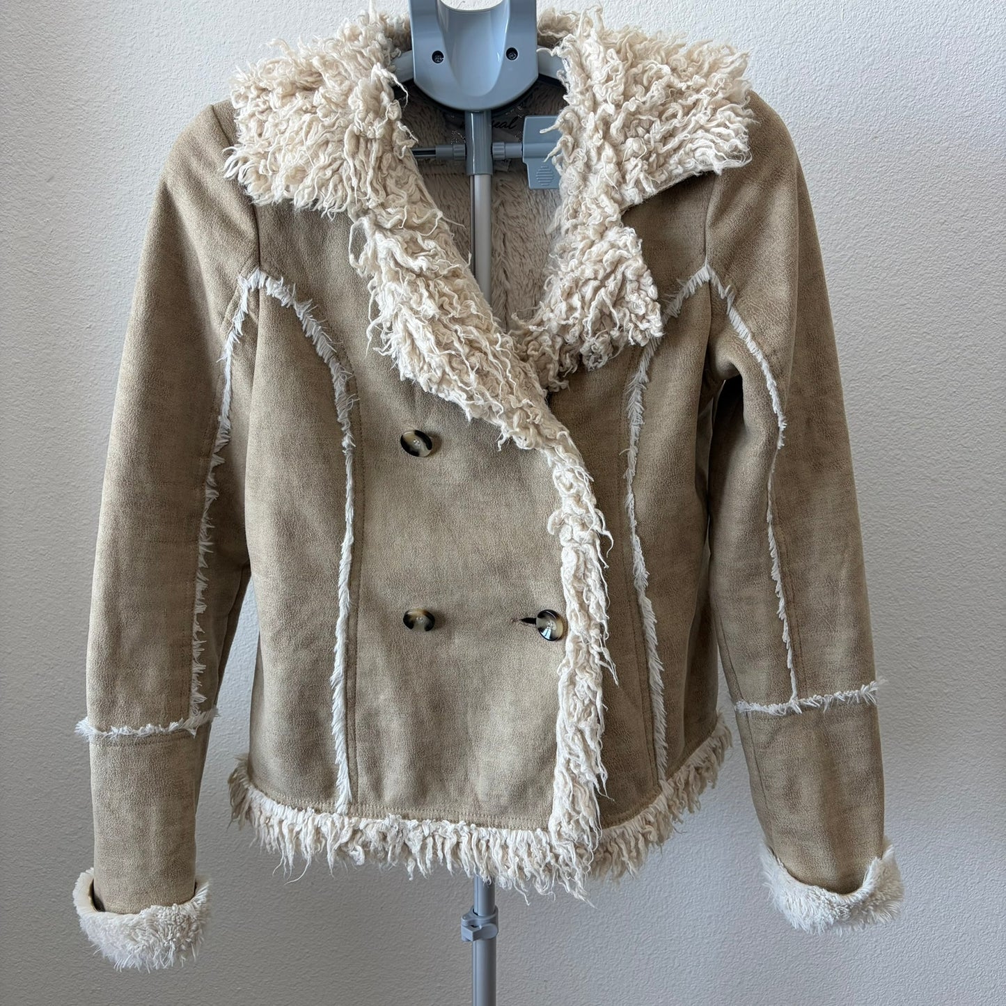 Wet Seal Faux Fur Suede Jacket Womens Medium Tan Vintage Y2K Penny Lane Boho