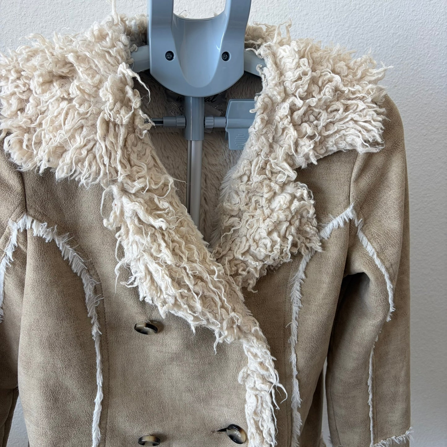 Wet Seal Faux Fur Suede Jacket Womens Medium Tan Vintage Y2K Penny Lane Boho