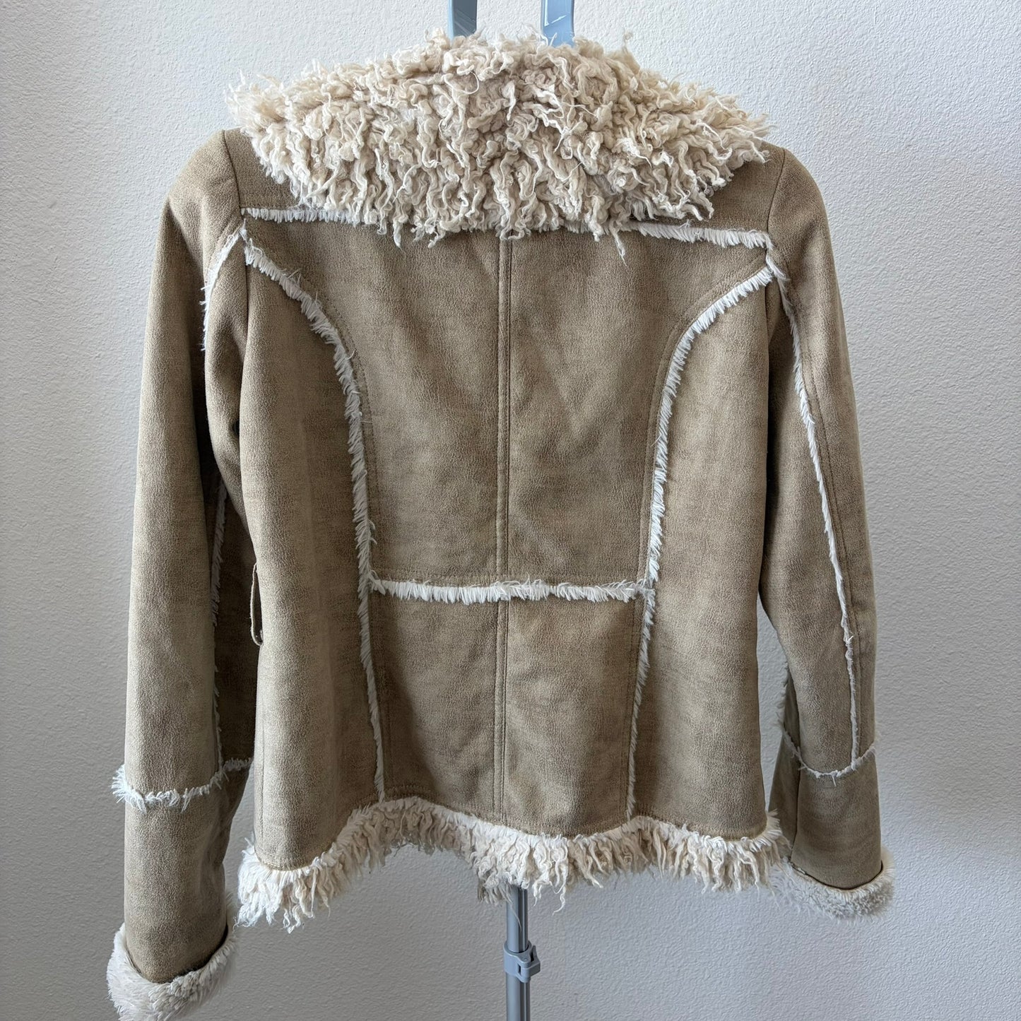 Wet Seal Faux Fur Suede Jacket Womens Medium Tan Vintage Y2K Penny Lane Boho