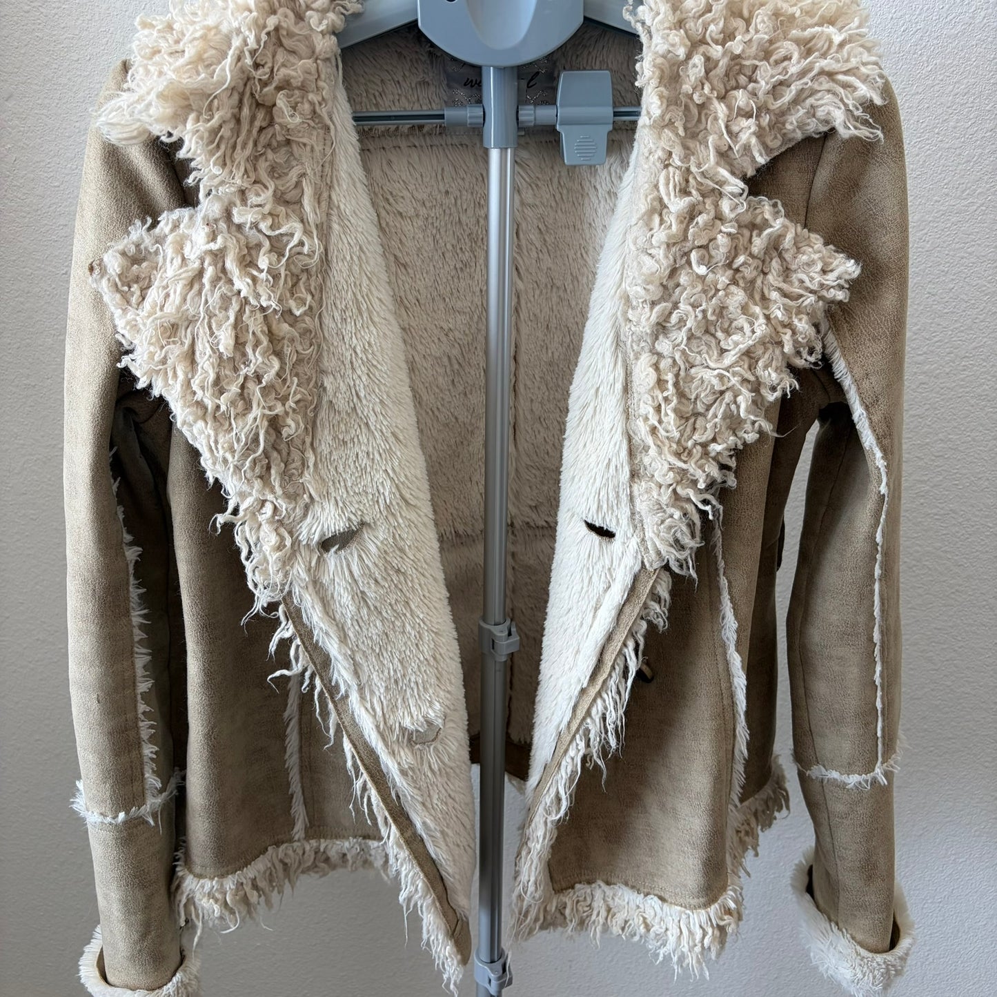 Wet Seal Faux Fur Suede Jacket Womens Medium Tan Vintage Y2K Penny Lane Boho