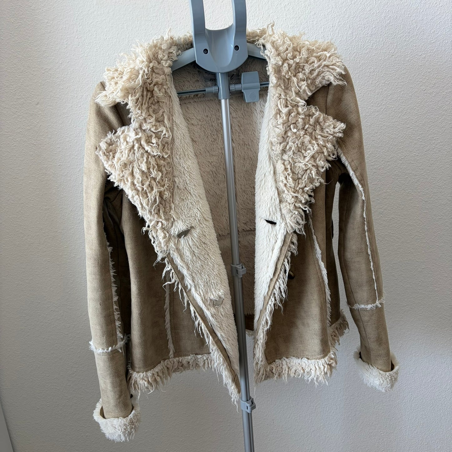 Wet Seal Faux Fur Suede Jacket Womens Medium Tan Vintage Y2K Penny Lane Boho