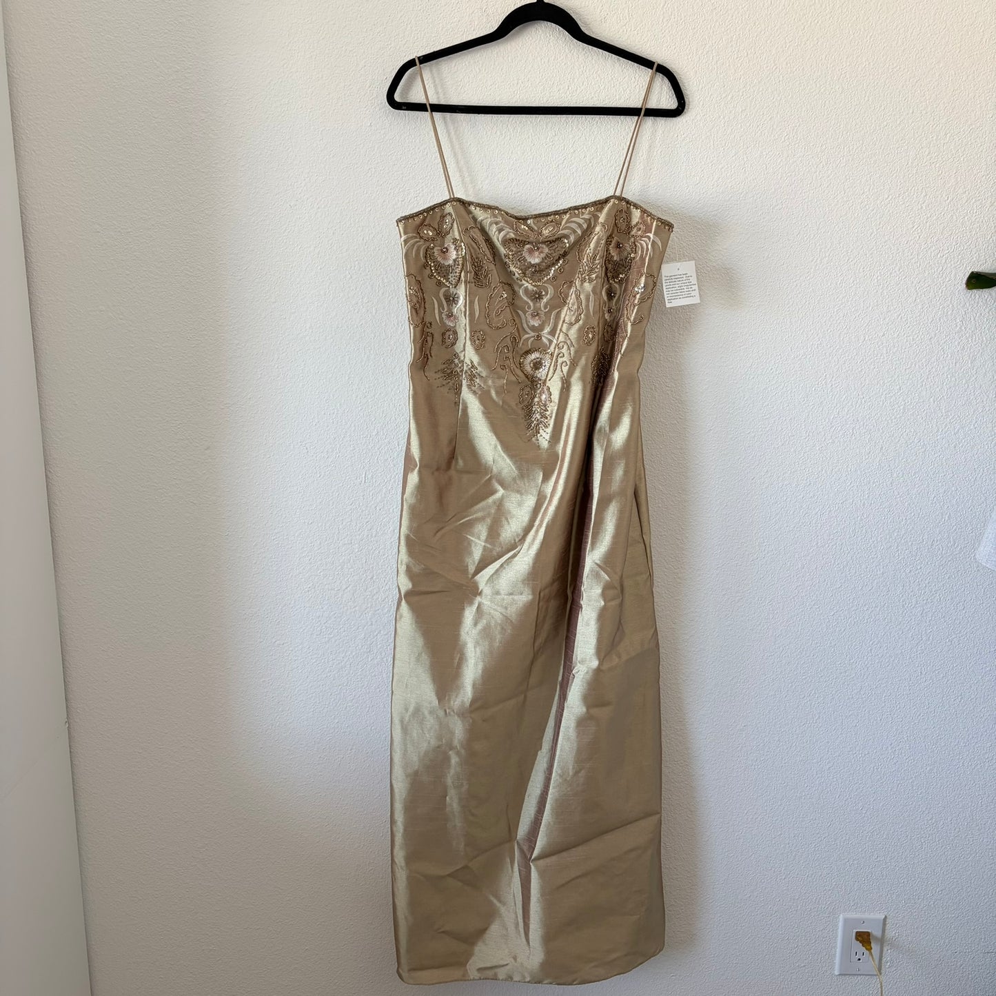 Xscape Evening Gown Women 16 Gold Beaded Y2K Style Formal Prom Dress Ethereal