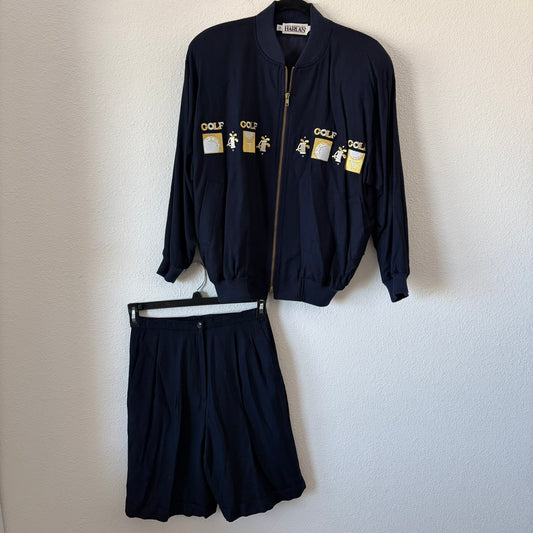Embroidered Vintage Golf Jacket & Shorts Set Women Small Navy Blue Country Club