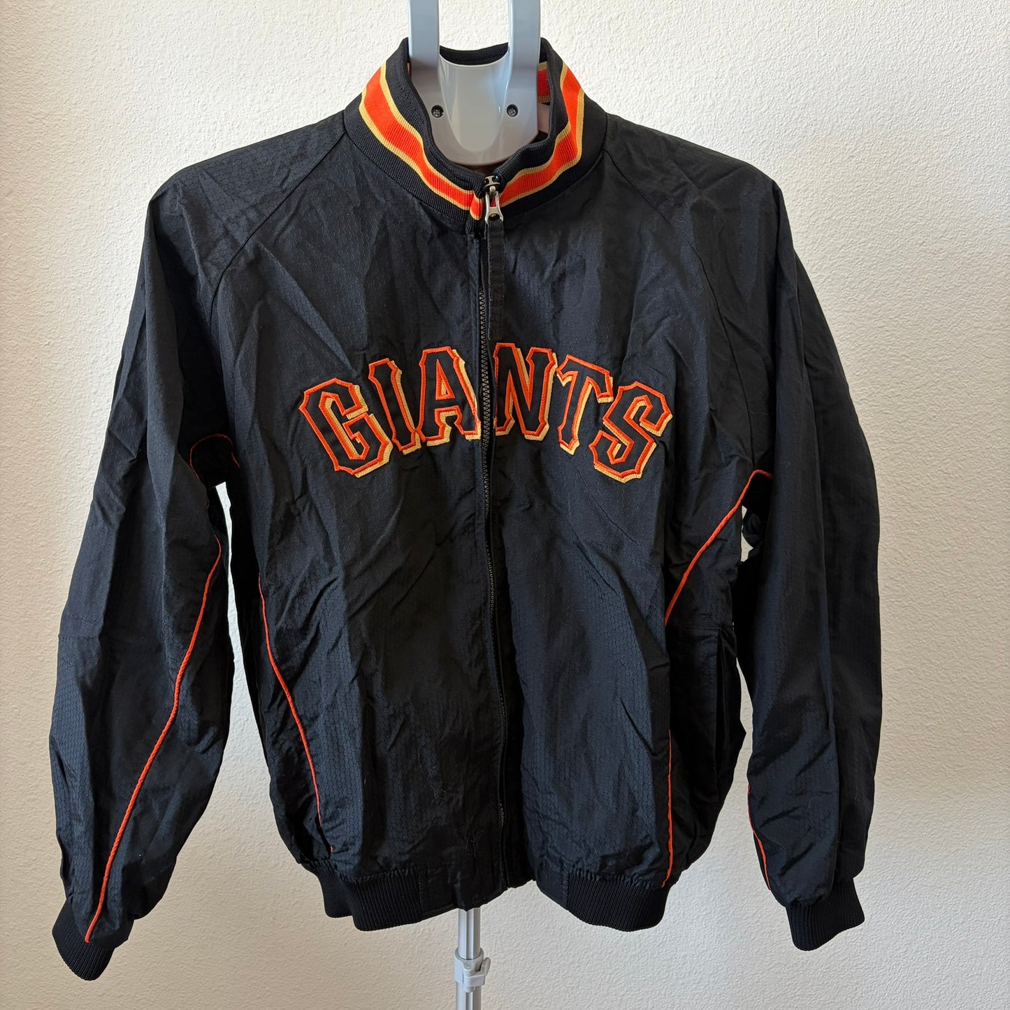 Majestic SF Giants Windbreaker Jacket Women XL Black Embroidered Full Zip MLB