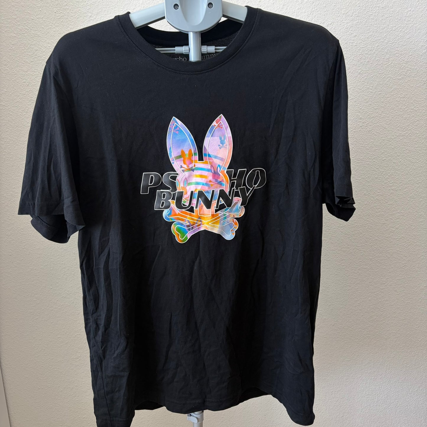 Psycho Bunny Graphic T-Shirt Mens Size 7 Black Pima Cotton Multi-Color Logo