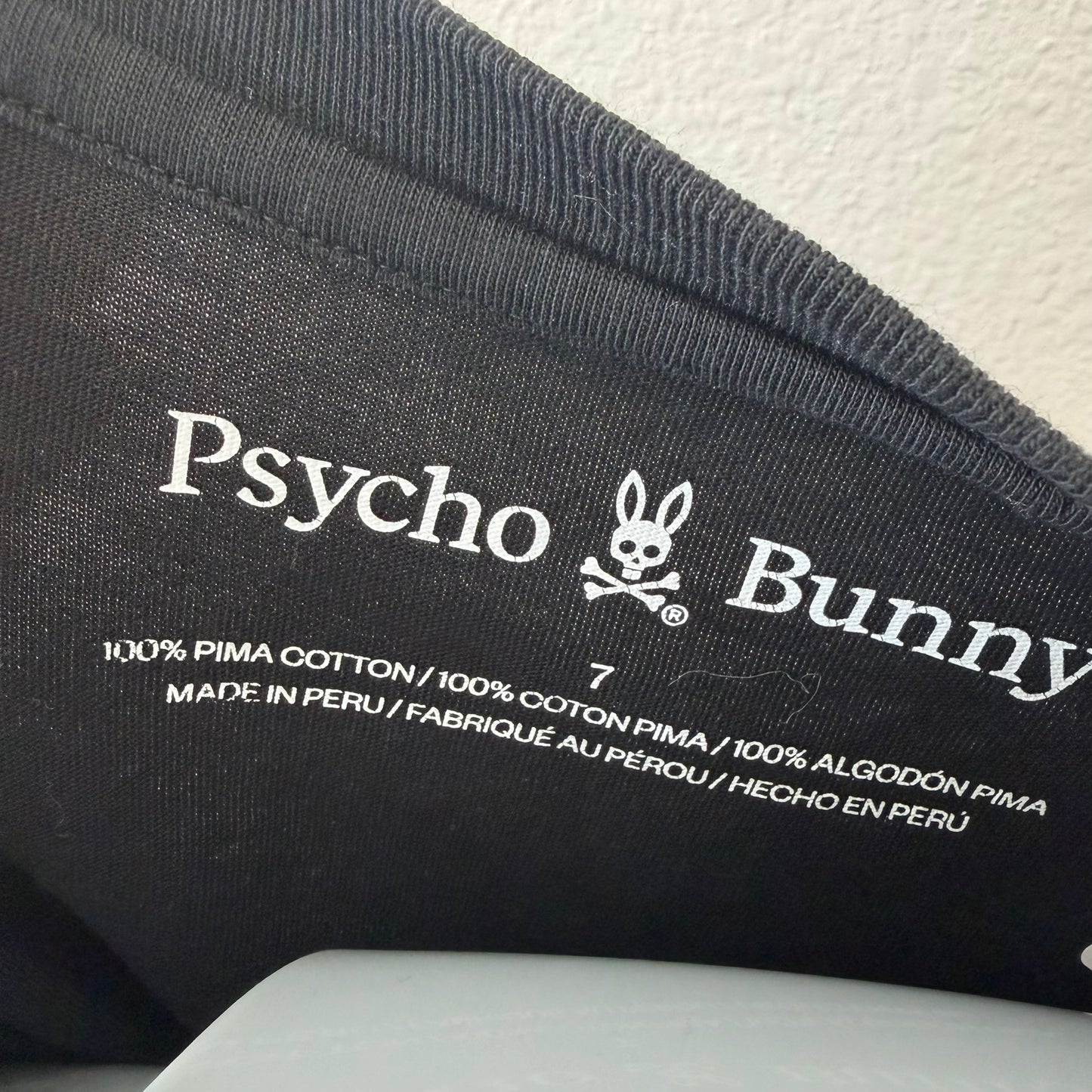 Psycho Bunny Graphic T-Shirt Mens Size 7 Black Pima Cotton Multi-Color Logo