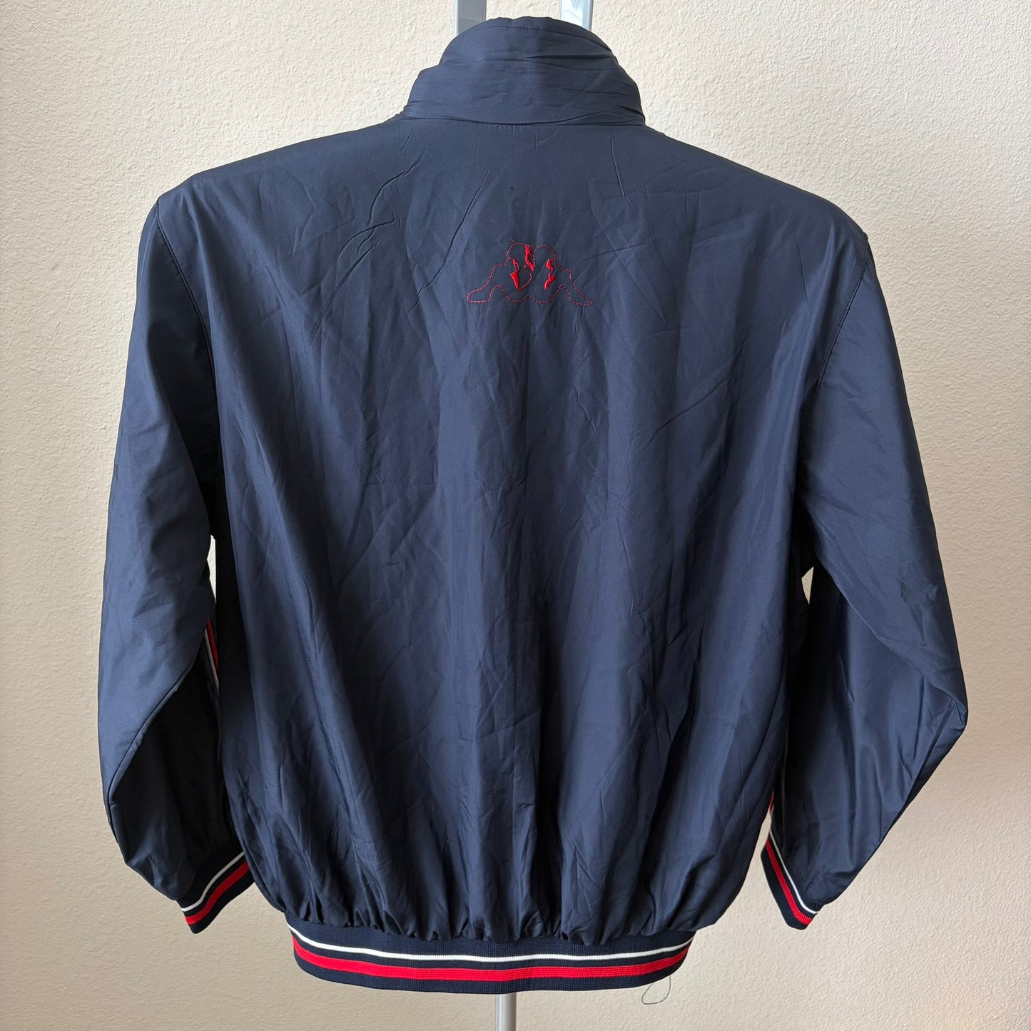 Kappa Windbreaker Jacket Womens XL Navy Blue Sequined Logo Spell Out Stripe Zip