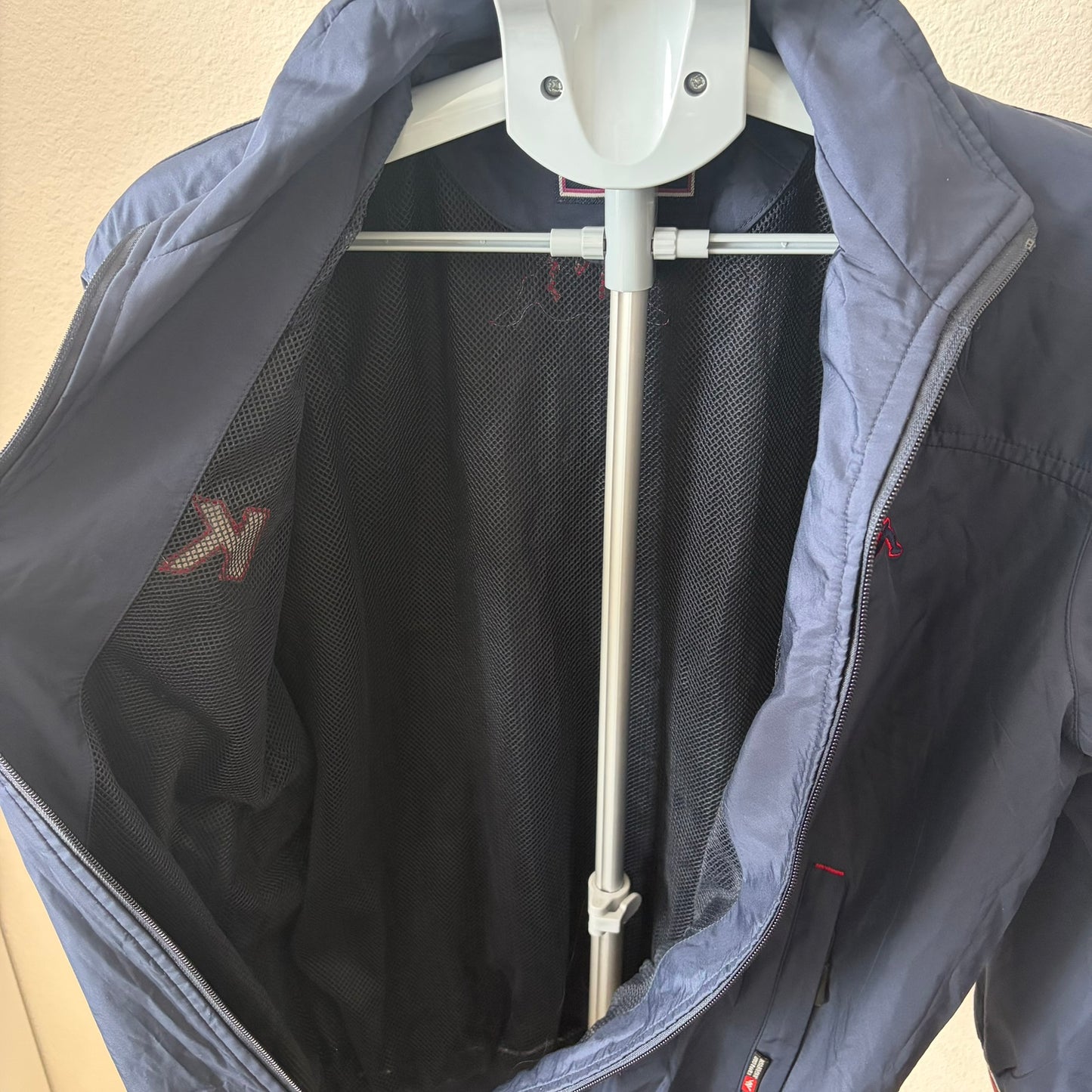 Kappa Windbreaker Jacket Womens XL Navy Blue Sequined Logo Spell Out Stripe Zip