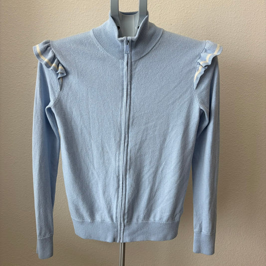 Polo Golf Ralph Lauren Cardigan Women S/P Blue Cashmere Blend Ruffle Zip Sweater
