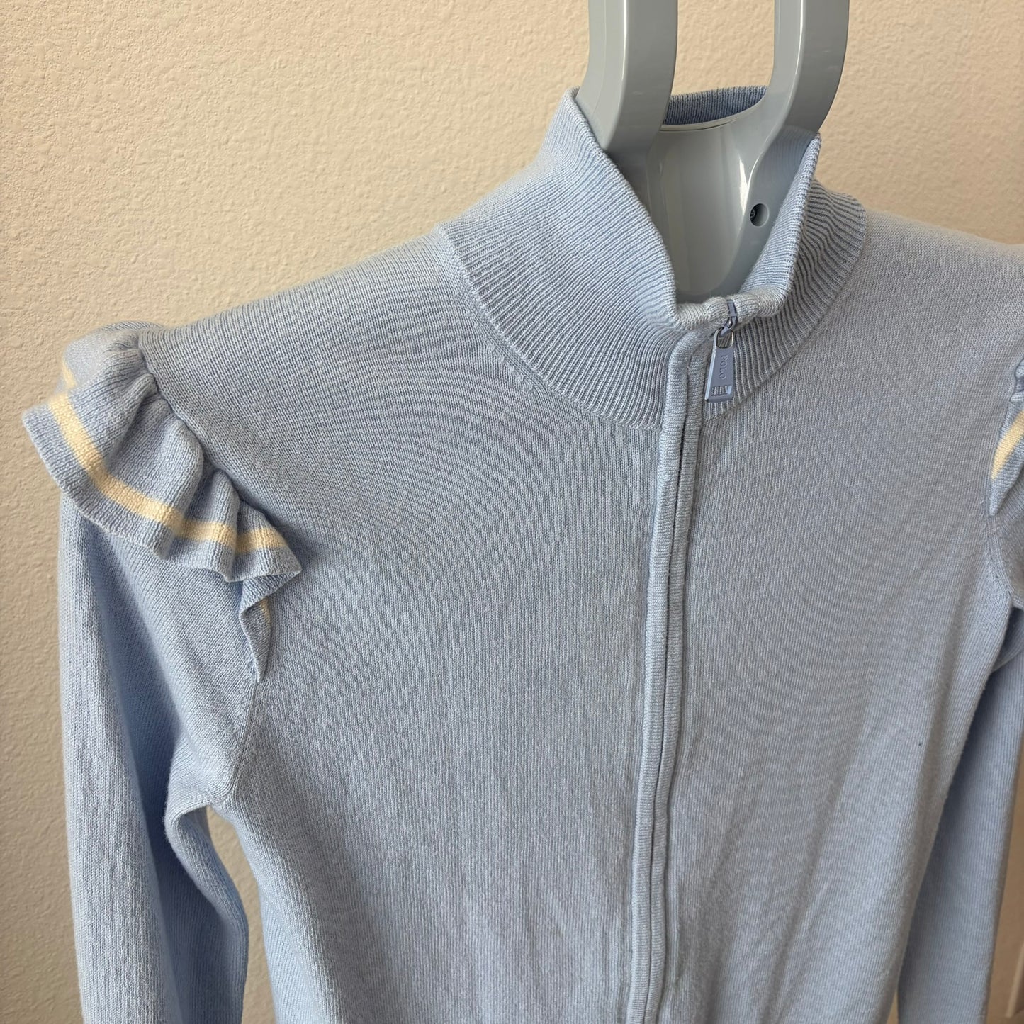 Polo Golf Ralph Lauren Cardigan Women S/P Blue Cashmere Blend Ruffle Zip Sweater