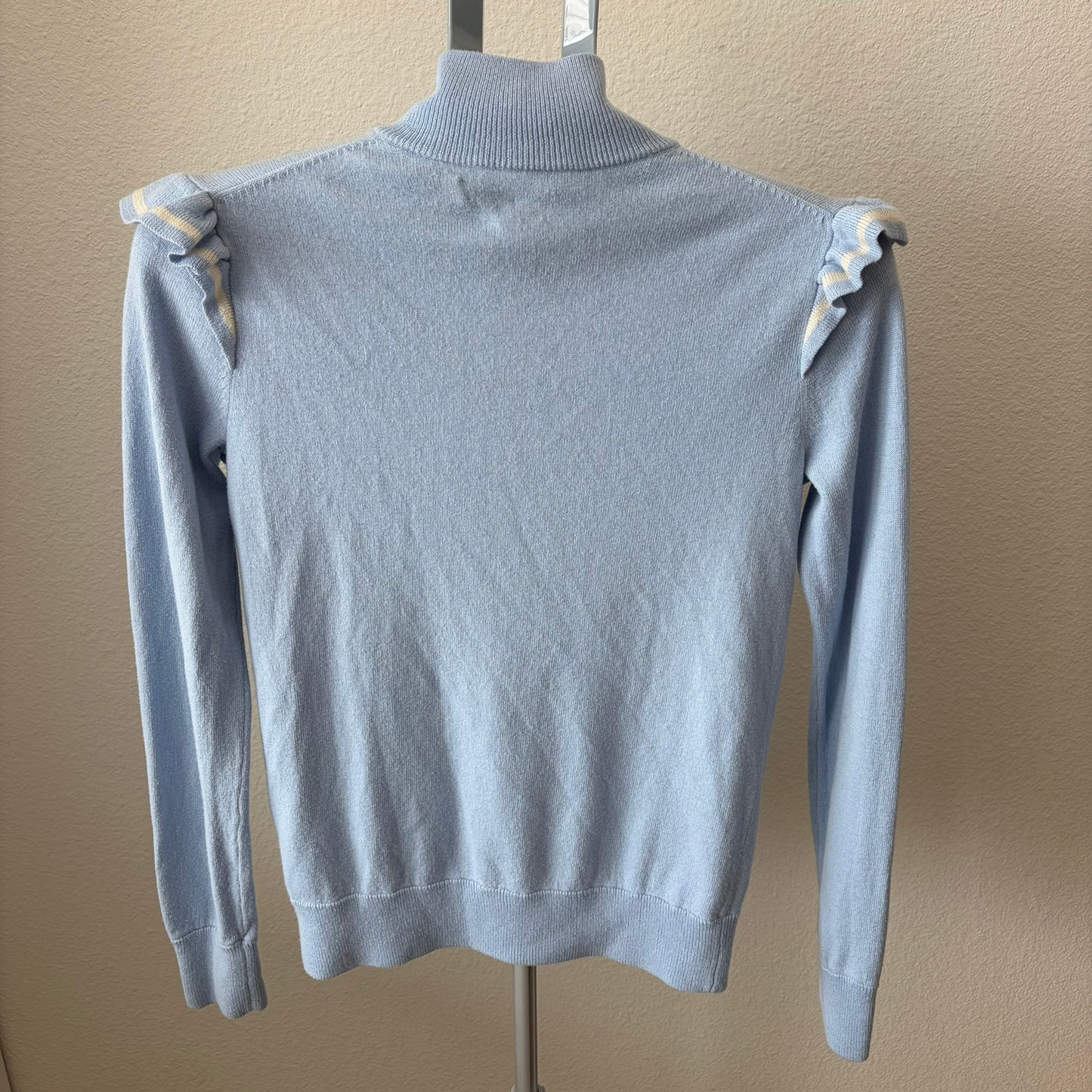 Polo Golf Ralph Lauren Cardigan Women S/P Blue Cashmere Blend Ruffle Zip Sweater