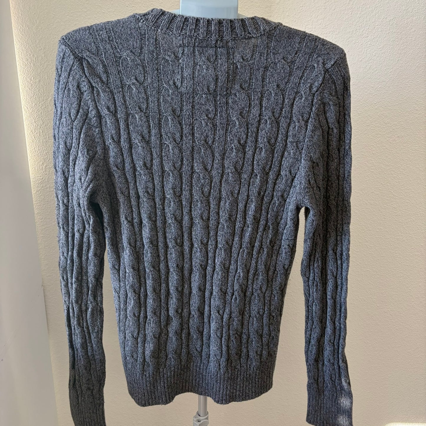 Abercrombie & Fitch Cable-Knit Sweater – Dark Gray Cotton Cashmere Blend, Moose Logo, Size L Muscle Fit