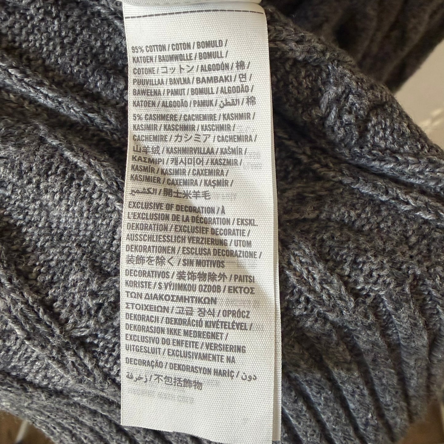 Abercrombie & Fitch Cable-Knit Sweater – Dark Gray Cotton Cashmere Blend, Moose Logo, Size L Muscle Fit