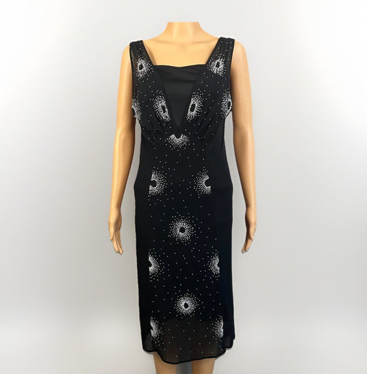 Vintage Vivienne Tam Dress Size 2 Womens Flower Beaded Black Mesh 90s Formal