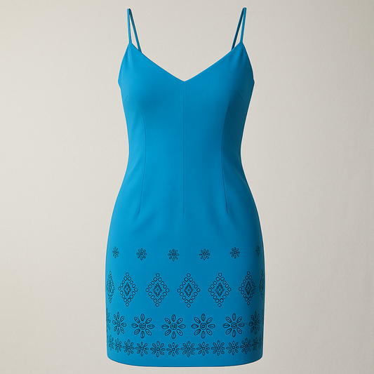Vintage Rampage Slip Dress Women's 7 Blue Floral Beaded Back Zip Y2K 2000's Hoco