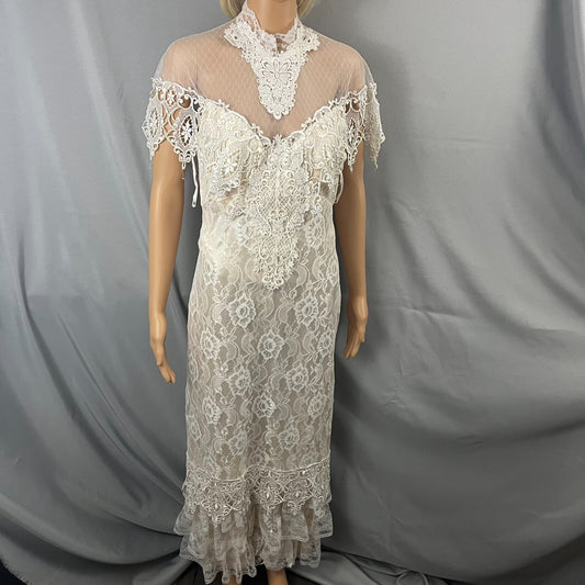 Vintage Loralie Wedding Dress Womens 10 Ivory Lace Floral Regency Core Victorian