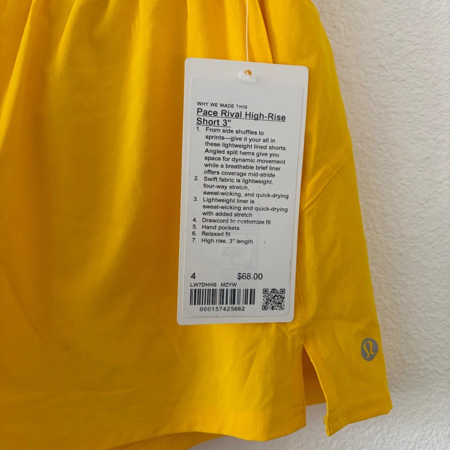 Lululemon Pace Rival High-Rise Short Women 4 Yellow 3" Inseam Athletic Running
