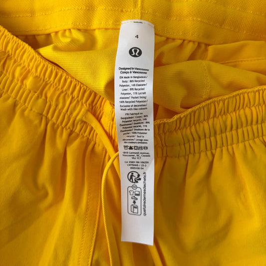Lululemon Pace Rival High-Rise Short Women 4 Yellow 3" Inseam Athletic Running