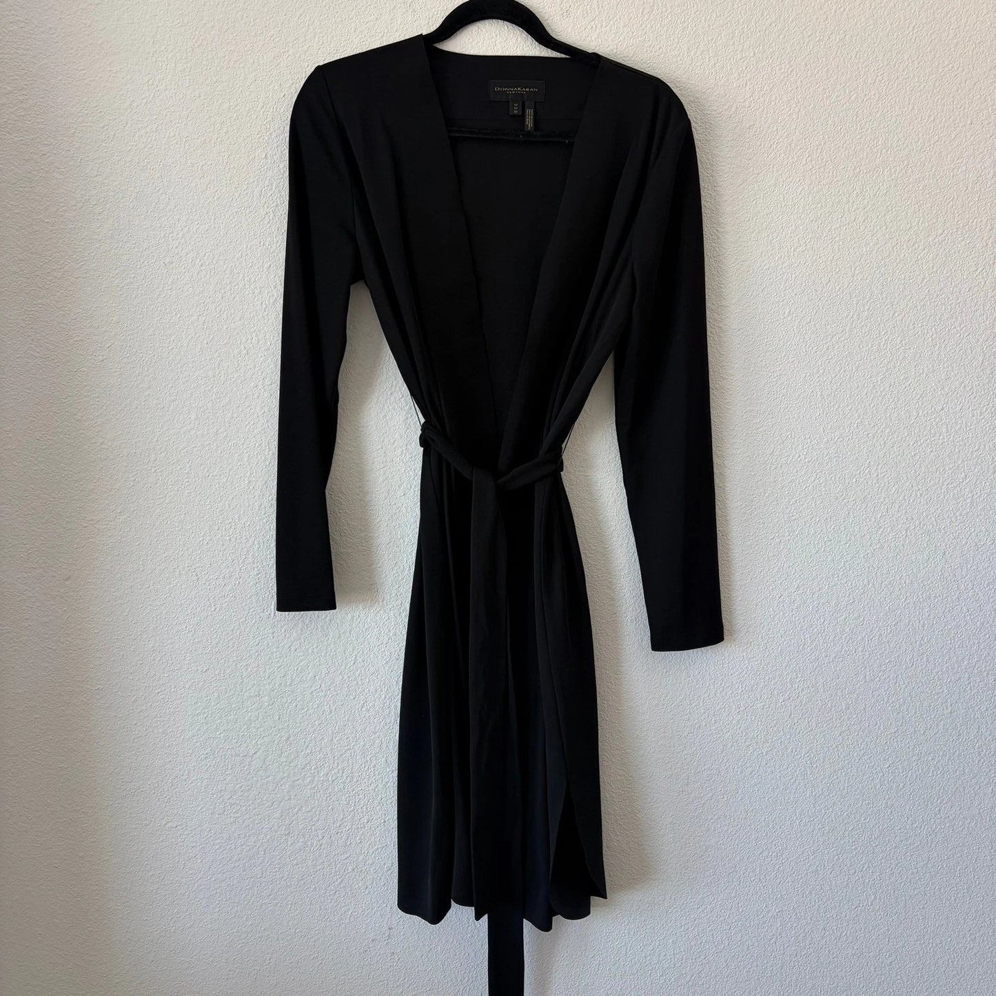 Donna Karan New York Black Wrap Dress Women's M – Long Sleeve Jersey Tie Waist