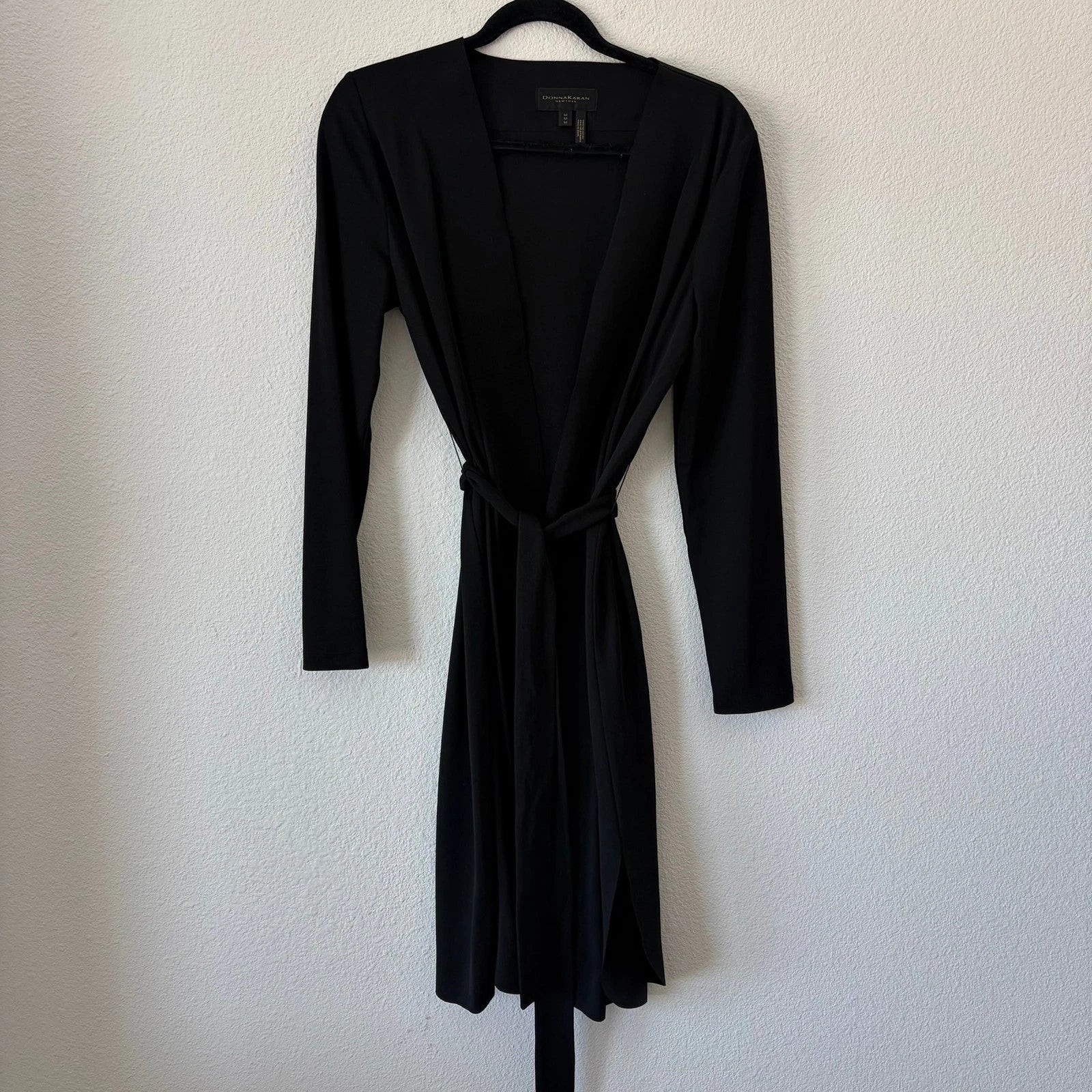 Donna Karan New York Black Wrap Dress Women's M – Long Sleeve Jersey Tie Waist