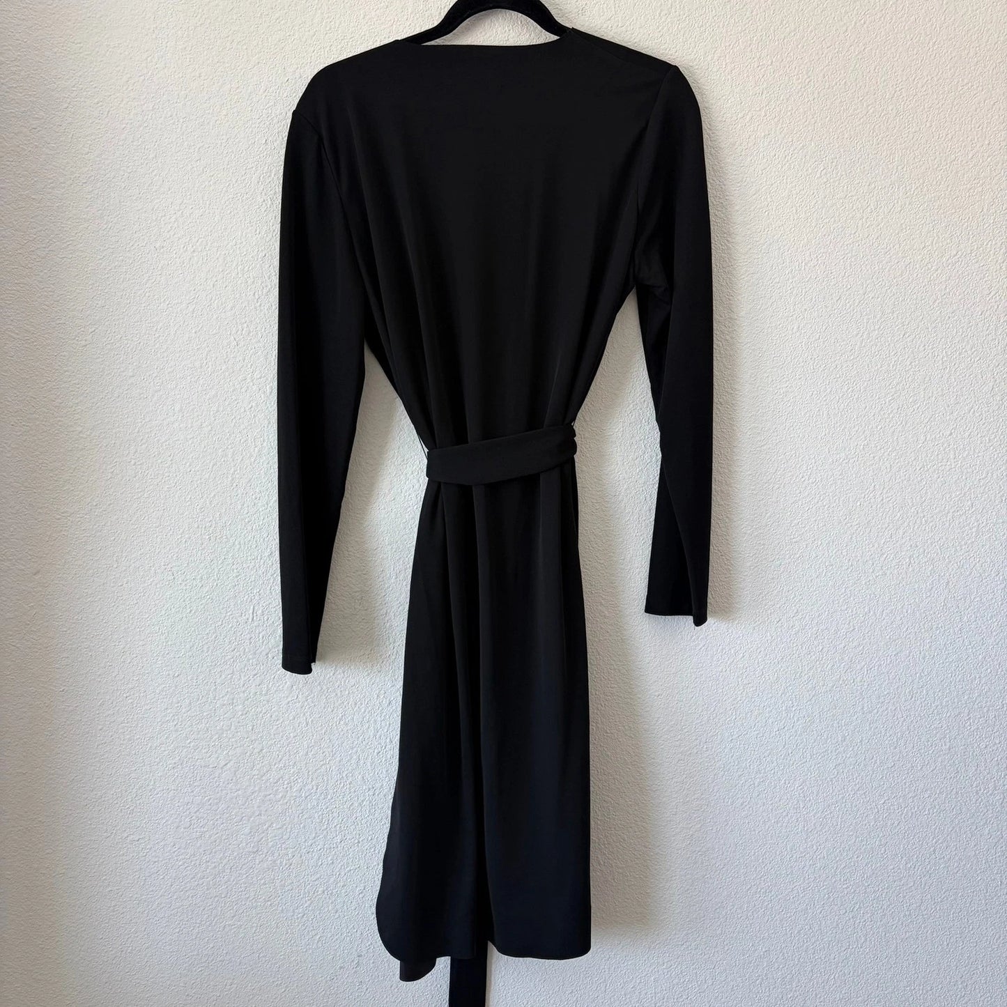 Donna Karan New York Black Wrap Dress Women's M – Long Sleeve Jersey Tie Waist