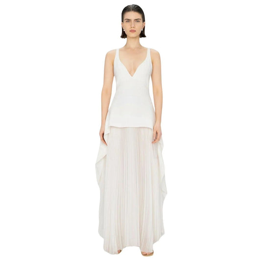 SIMKHAI Sequoia Layered Maxi Dress Women 6 White Crepe Chiffon Pleated 224-1104W