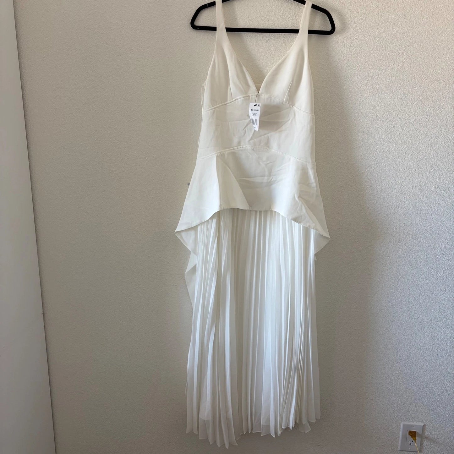 SIMKHAI Sequoia Layered Maxi Dress Women 6 White Crepe Chiffon Pleated 224-1104W